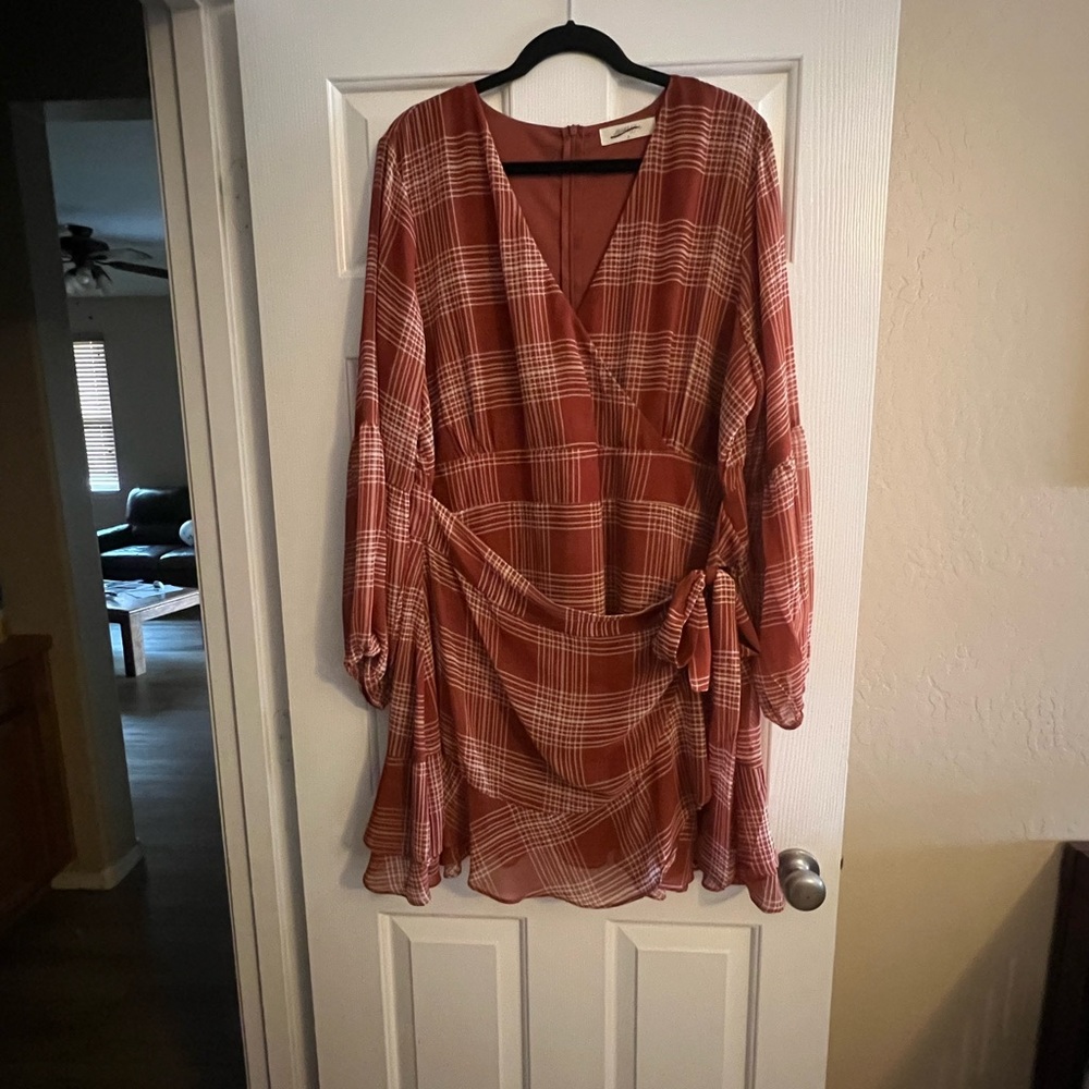 Plaid Wrap Dress in Rust